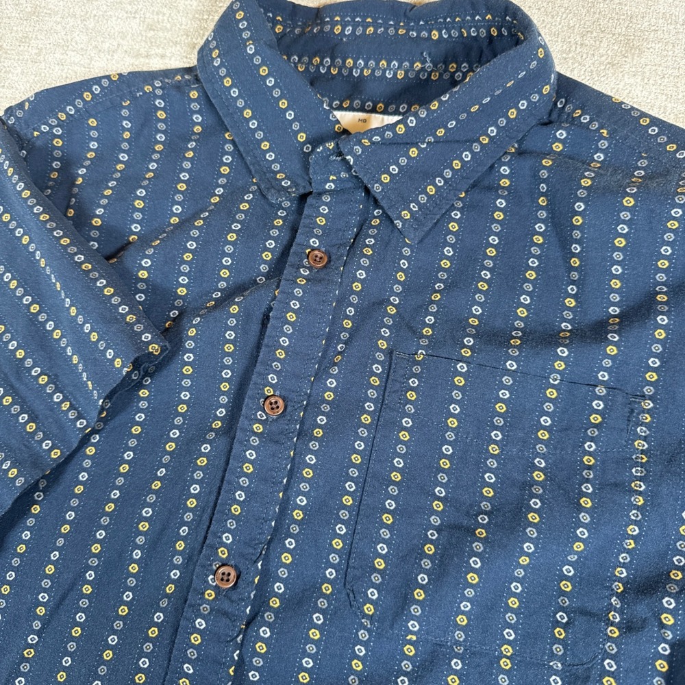 Katin Button Up Shirt Mens Med Navy Blue Short Sleeve Medallion Stripe